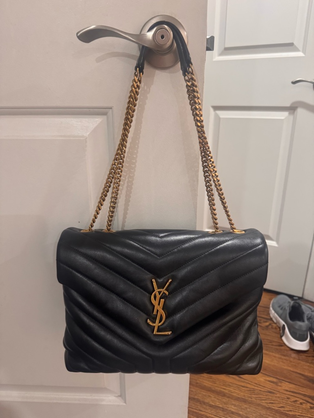 Saint Laurent Black Quilted Leather Shoulder Bag with Gold Hardware